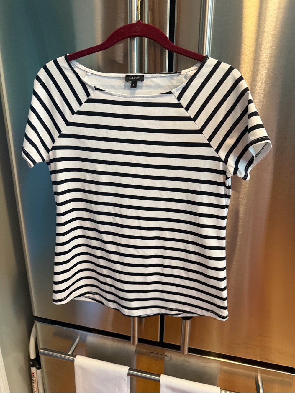 Talbots Black and White Striped Short-Sleeve Tee